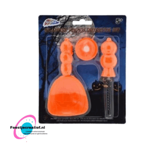 Halloween pompoen decoratie set - waxinelichtje, schepje, zaagje