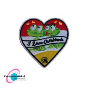 Strijkembleem/applicatie, carnaval I love Oeteldonk kikkers - Oeteldonk