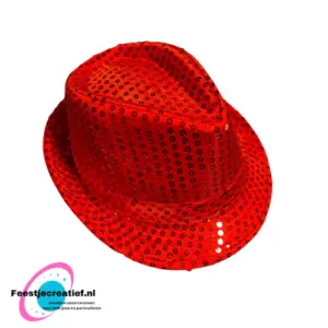 Trilby hoed rood met glitters