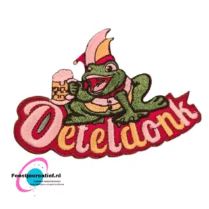 Strijkembleem/applicatie, carnaval kikker met bierpull - Oeteldonk