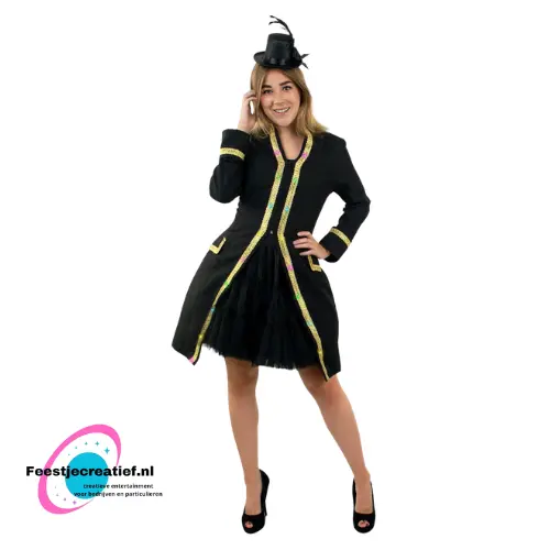 Carnavals jas met verlichting en gouden rand dames, maat 38 1 Carnavals jas met verlichting en gouden rand dames, maat 38