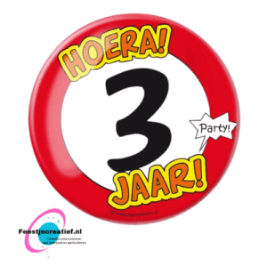 Button XL "Hoera! 3 jaar!"