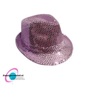 Trilby hoed paars met pailletten