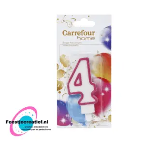 Verjaardagskaars cijfer 4 roze-wit/rood-wit