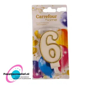 Verjaardagskaars cijfer 6 rood-wit/goud-wit/blauw-wit/roze-wit