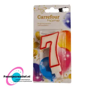 Verjaardagskaars cijfer 7 rood-wit/goud-wit/blauw-wit/roze-wit