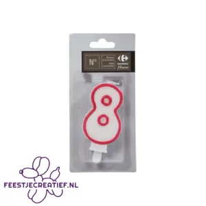 Verjaardagskaars cijfer 8 goud-wit/roze-wit