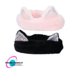 Haarband Kitty met glitter-oortjes zwart of roze