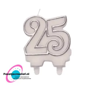 Verjaardagskaars 25 jaar zilver-wit