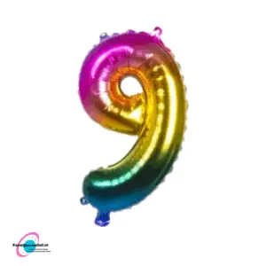 Folieballon cijfer 9 regenboog, 36cm