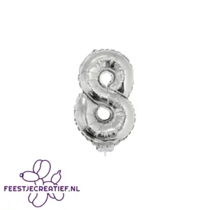 Folieballon cijfer 8 zilver, 41cm