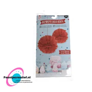 Pompom feestdecoratie rood - 2 stuks
