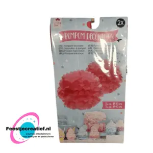 Pompom/honeycomb feestdecoratie roze - 2 stuks