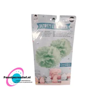 Pompom/honeycomb feestdecoratie mintgroen - 2 stuks