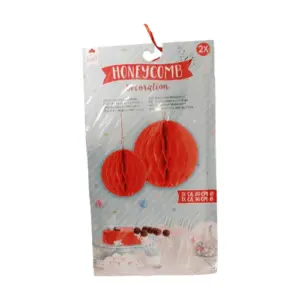 Hangdecoratie honeycomb rood - 2 stuks