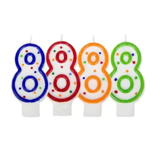 Verjaardagskaars cijfer 8 rood-wit/oranje-wit