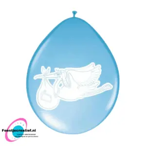 Latex ballonnen geboorte blauw ooievaar - 8 stuks