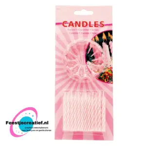 Kaarsjes roze-wit, 6cm - 24 stuks