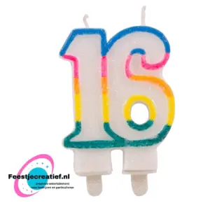 Verjaardagskaars 16 jaar glitter multicolor