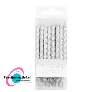 Kaarsjes zilver, 6cm - 16 stuks