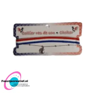 Choker ketting rood wit blauw  zilveren voetbal
