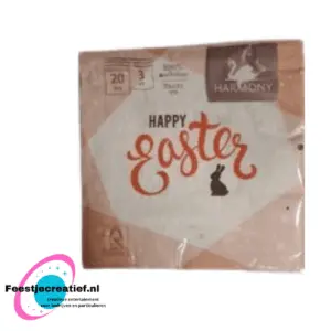 Papieren servetten "Happy Easter" roze - 20 stuks