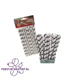 Wegwerprietjes goud-zwart - 8 stuks 2 Rietjes stippen wit-groen - 16 stuks