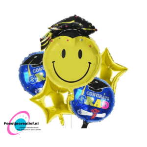 Ballonboeket geslaagd smiley, 5-delig