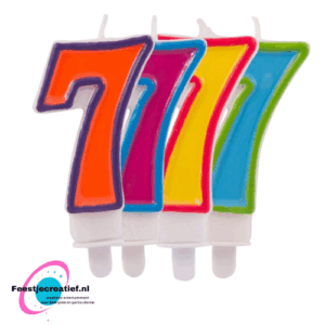 Verjaardagskaars cijfer 7 paars-blauw/geel-rood/oranje-blauw
