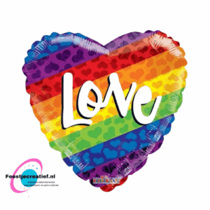 Folieballon hart "Love" regenboogkleuren, 45cm