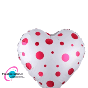 Folieballon basic hart wit met rode stip, 40cm