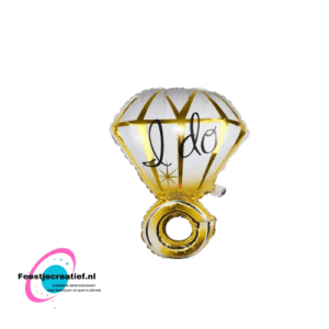 Folieballon XL ring "I do" goud-wit, 70x50cm