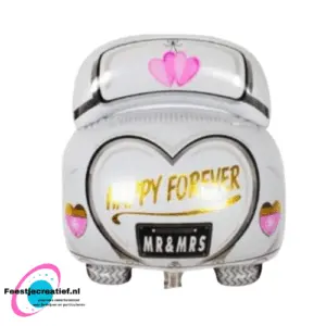 Folieballon trouwauto roze "Happy forever", 63x50cm