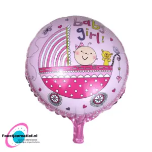 Folieballon geboorte meisje kinderwagen, 40cm