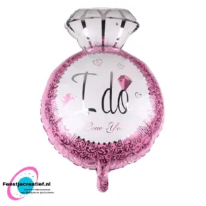 Folieballon XL ring "I do, love you" roze, 71x48cm