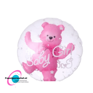 Bubble-ballon geboorte meisje roze beer, 50cm