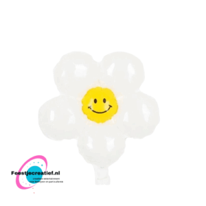 Folieballon bloem smiley wit, 40cm