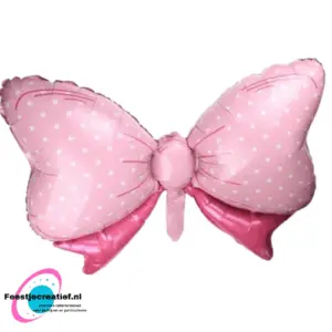 Folieballon XL strik roze met stippen, 85x50cm