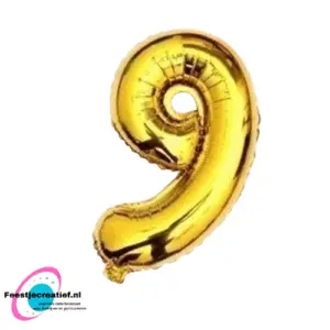 Folieballon cijfer 9 goud, 40cm
