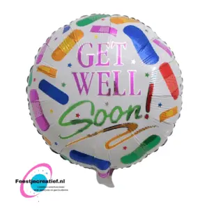 Folieballon beterschap "Get well soon" pleisters, 43cm
