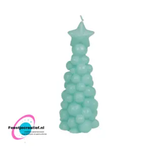Bubble kerstboom kaars aqua, 7x18cm