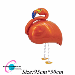 Wandelende ballon/airwalker flamingo oranje, 95x50cm