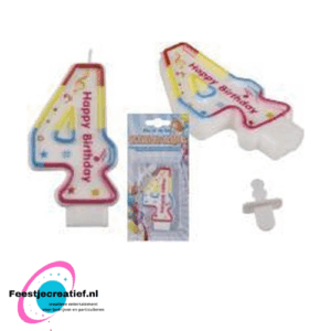 Verjaardagskaars cijfer 4 "Happy Birthday" multicolor