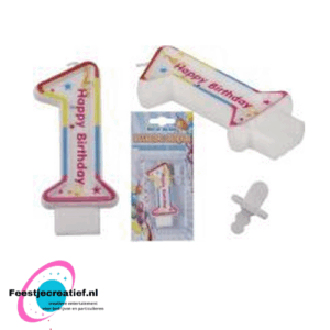 Verjaardagskaars cijfer 1 "Happy Birthday" multicolor