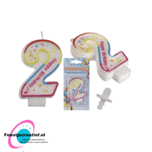 Verjaardagskaars cijfer 2 "Happy Birthday" multicolor