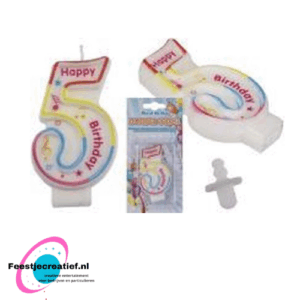 Verjaardagskaars cijfer 5 "Happy Birthday" multicolor