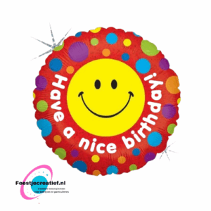 Folieballon Happy birthday smiley rood