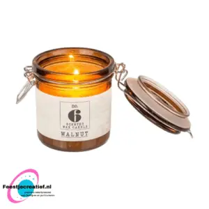 Geurkaars walnut in glazen pot met clipsluiting
