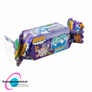 Cadeauverpakking/snoepverpakking "60 jaar!" ruimte paars