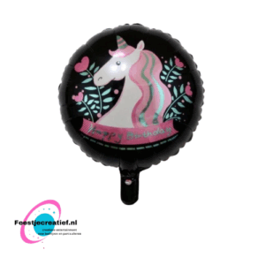 Folieballon Happy birthday eenhoorn zwart